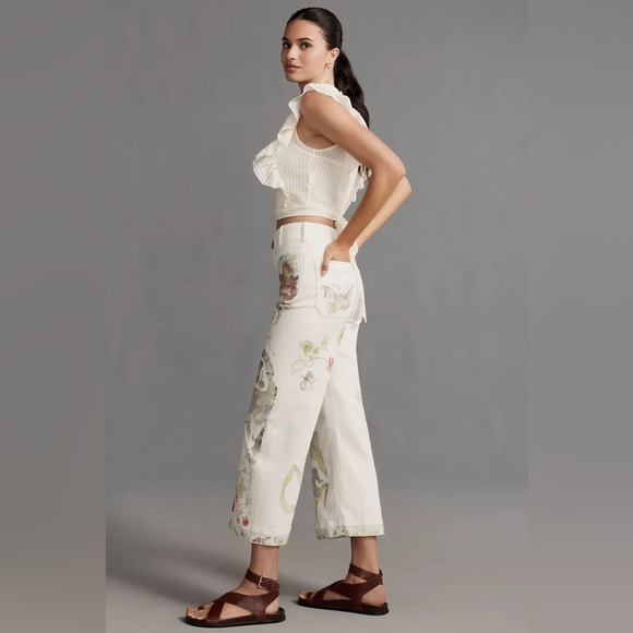 Anthropologie The Swan Gossip Colette Denim Crop Wide-Leg Jeans by Maeve Size 29 - Picture 4 of 12